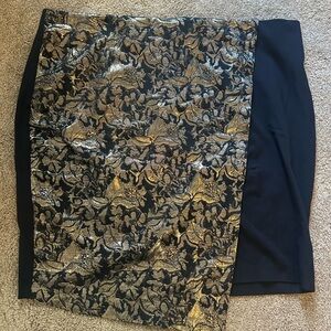 Lane Bryant Elegant Black and Gold Floral Pencil Skirt